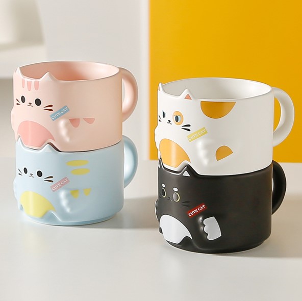 Cartoon Cat Stackable Ceramic Mugs